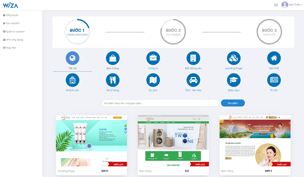 Nền tảng tạo website tự động Wiza