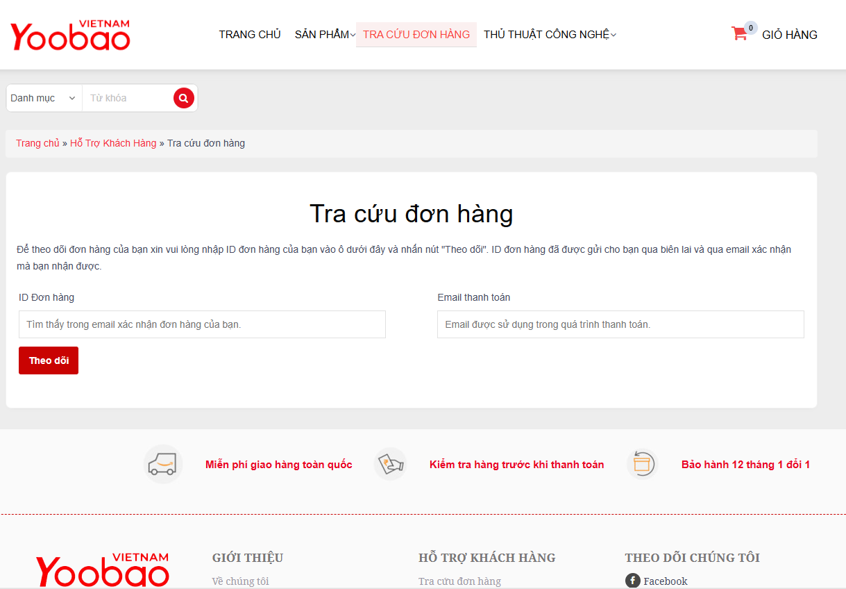 tra cứu đơn hàng -Yoobao Vietnam
