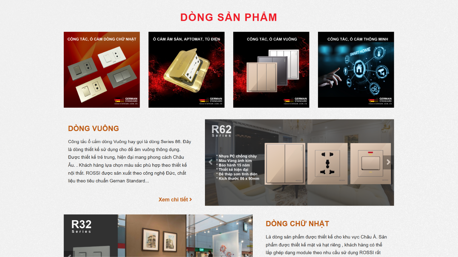 Giao diện website Rossi